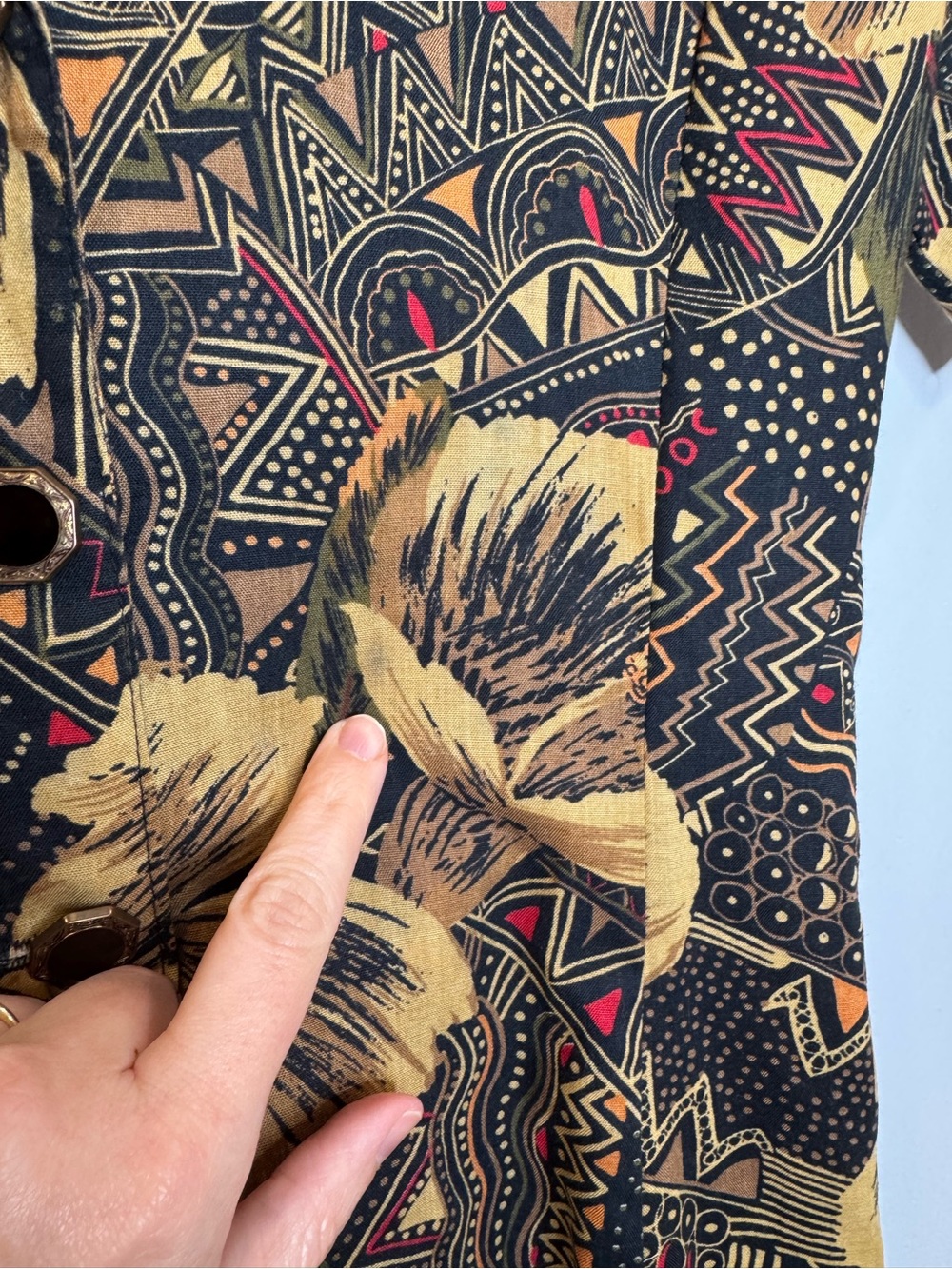 Vintage 90s dark Tropical Print Romper Boho Button Front Playsuit vacation - Picture 7 of 10